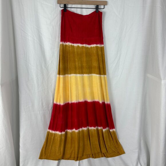 Lucky Brand Swim Coverup Dress Skirt Tie Dyed Red Gold Womens Size M/L - Picture 3 of 9